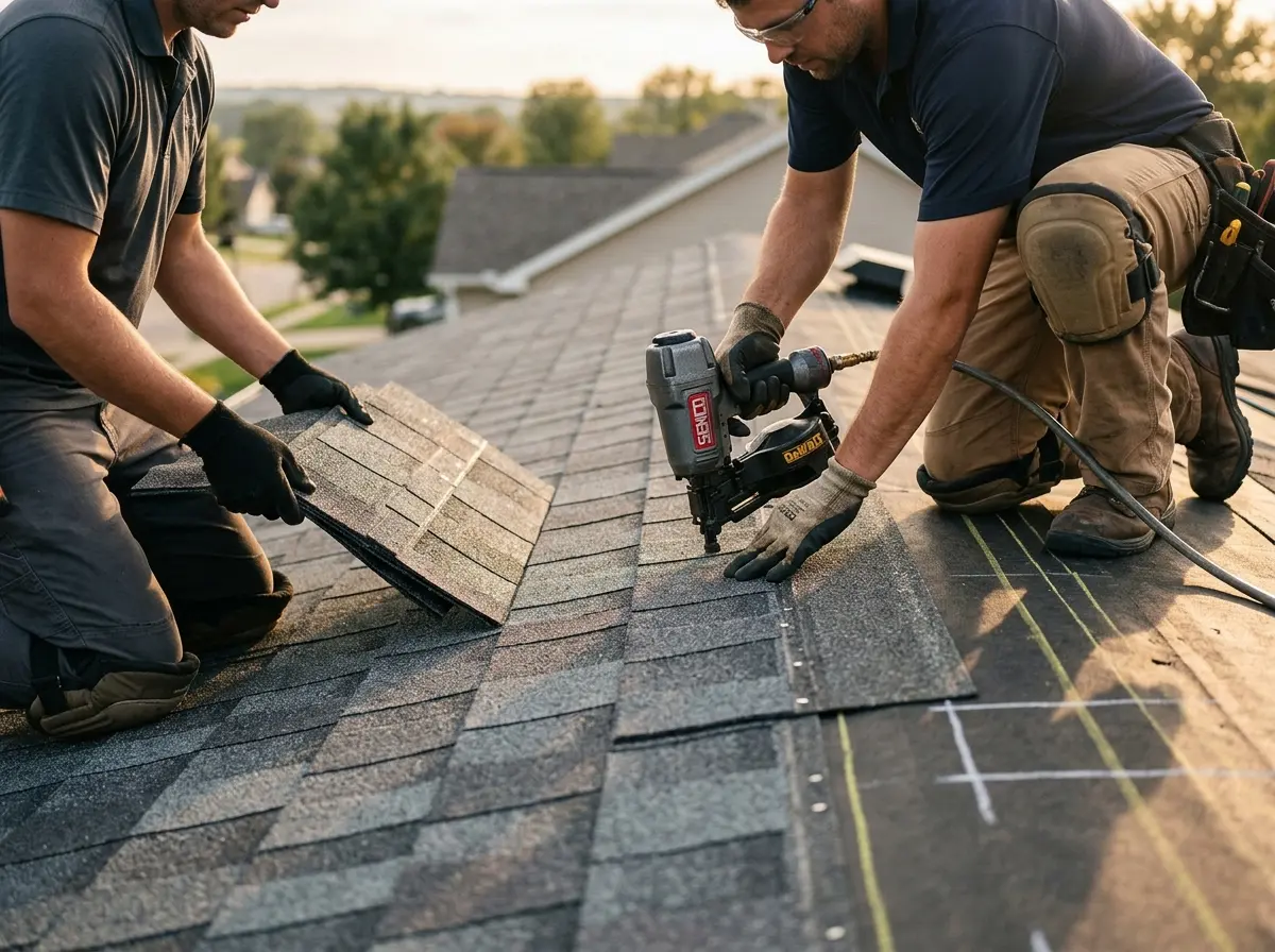 Professional roofer working on a residential roof in Oxon Hill